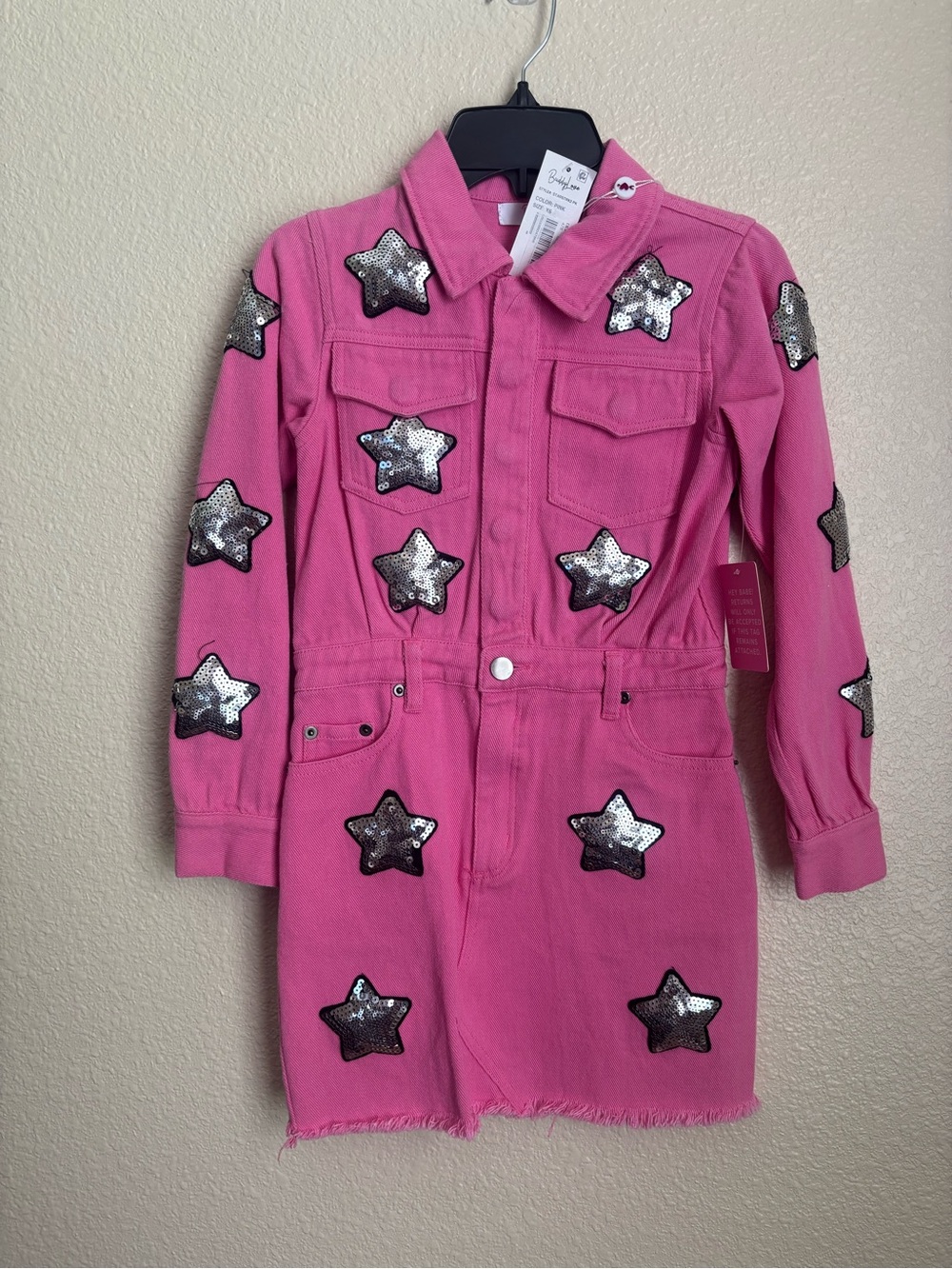 Buddy Love Pink Sequin Star Denim Dress